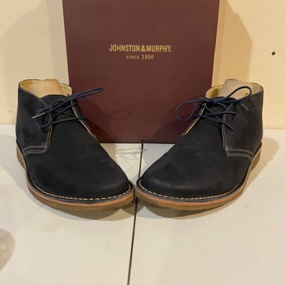 Johson & Murphy Donnelson Plain Toe Chuka Navy Tumbled Nubuck Boots size 11.5 - Picture 2 of 3